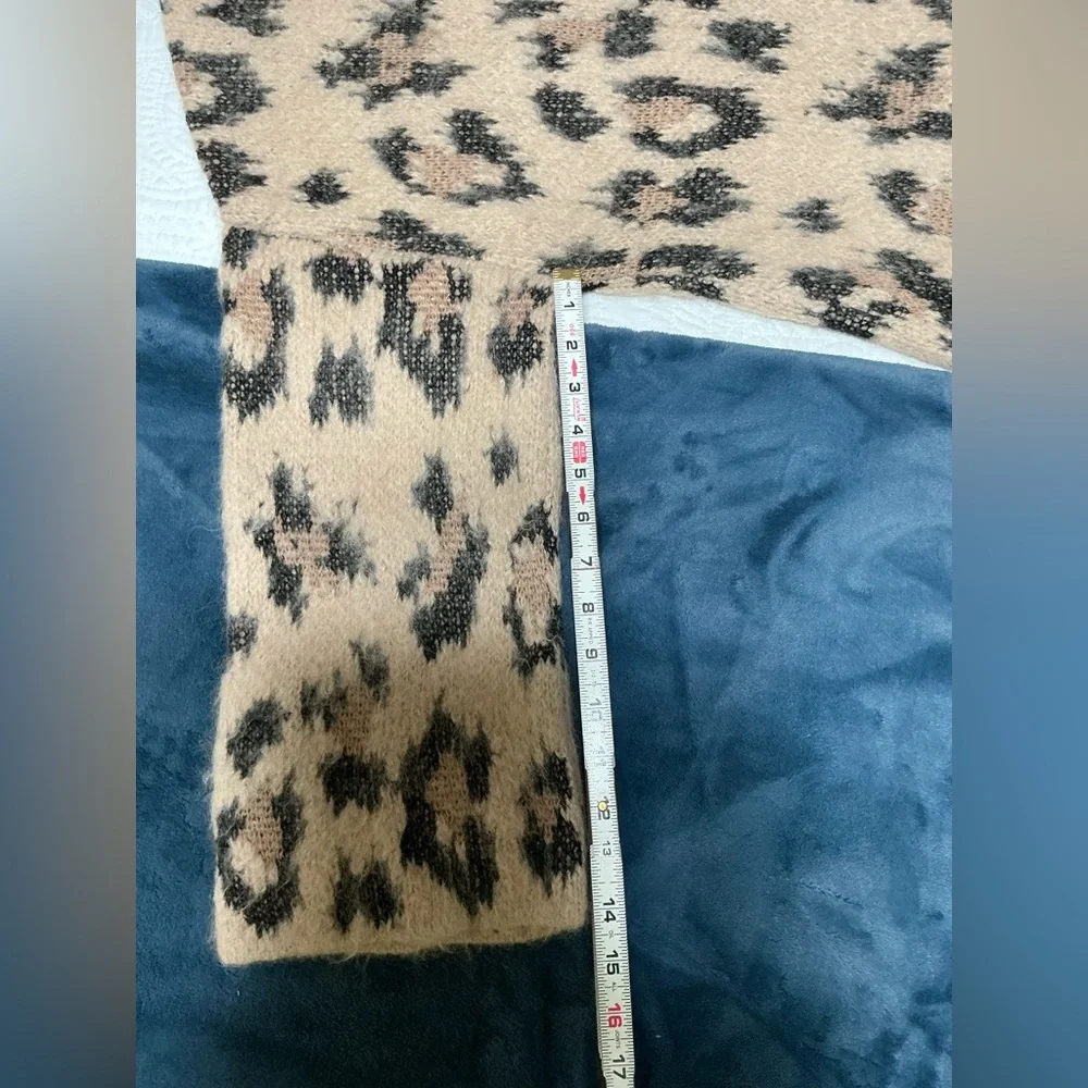 Kate Spade Leopard Print Chunky Sweater Alpaca Wool Oversized Mock Neck | XL
